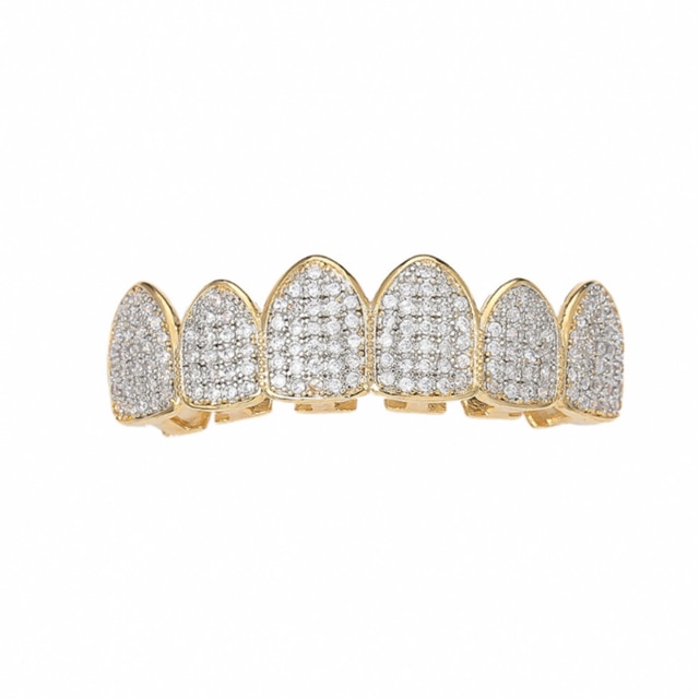 Hip Hop Cubic Zirkoon Tanden Grillz Top Bottom Grills Dental Mond Punk Tand Caps Cosplay Rapper Sieraden: gold top