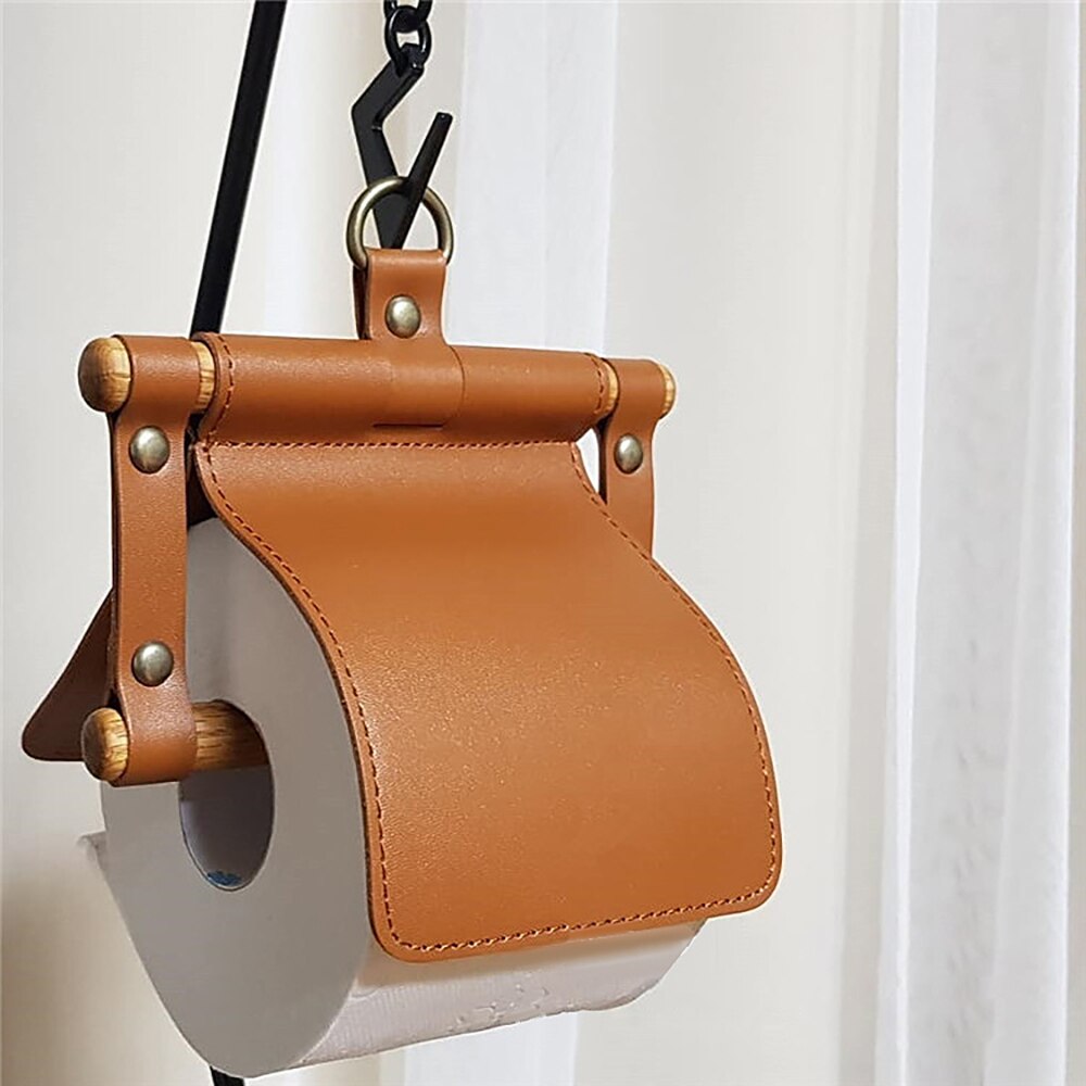 Soporte de papel higiénico Vintage para colgar en la pared, portarrollos de papel higiénico de cuero PU para baño, suministro de decoración