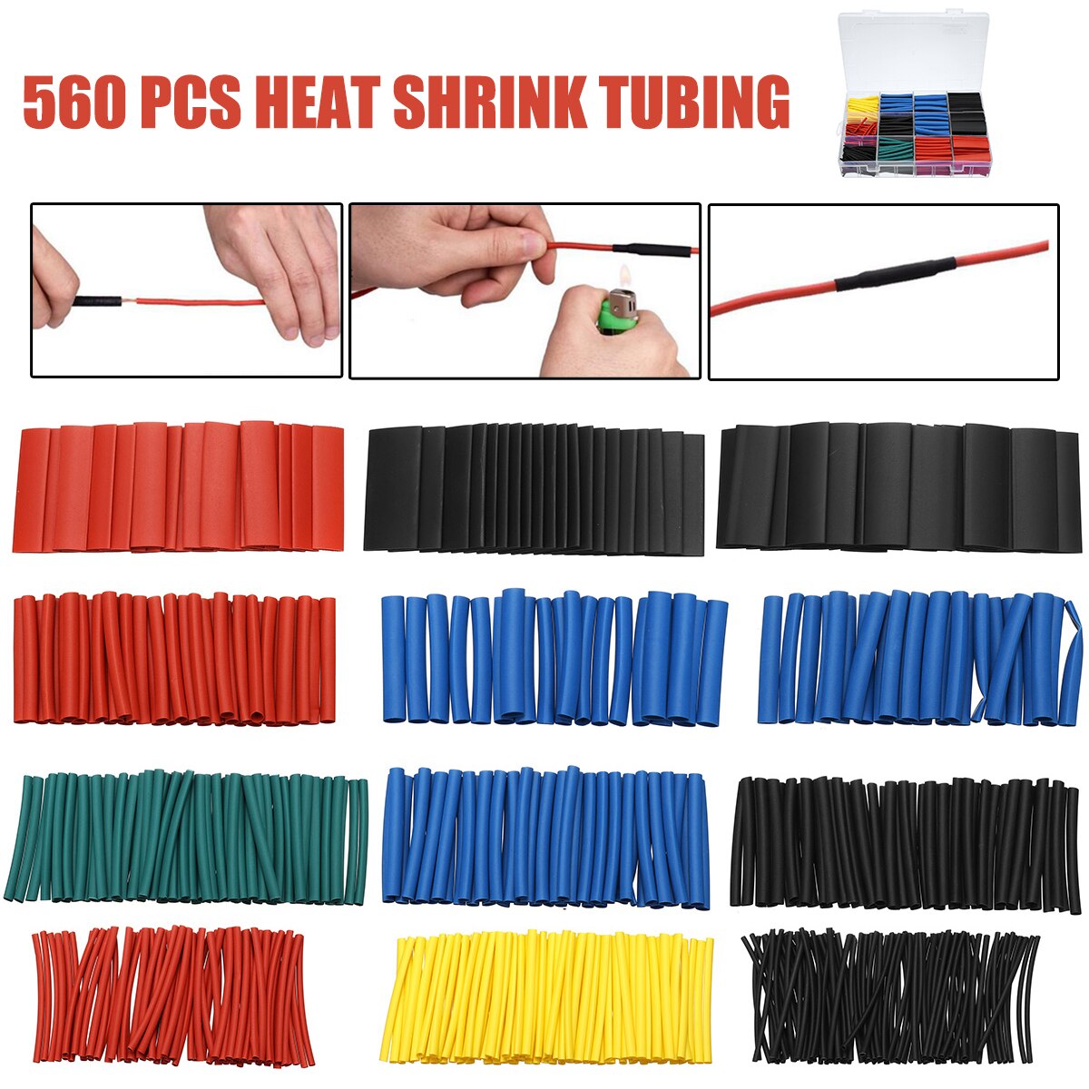 Fire Retardant Shrinkage Ratio 2: 1 560PCS Heat Shrink Wire Heat Shrink Cable Tube Heat Shrink Wrap