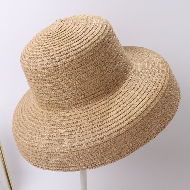 Vrouwen Zomer Vintage Hepburn Stro Zonnehoed Bell Vormige Brede Rand Effen Kleur Uv Bescherming Reizen Floppy Beach Cap