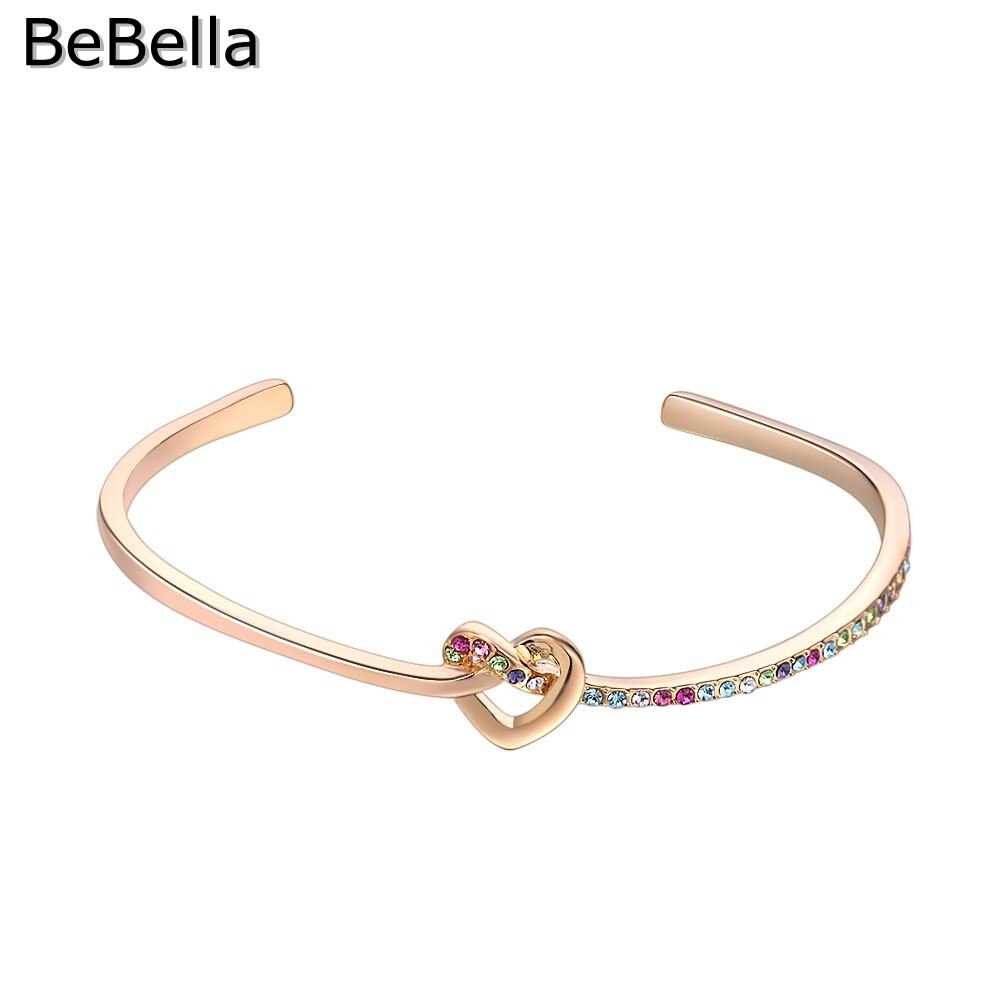 Bebella Ziel Van Liefde Kristal Stof Manchet Armband Met Tsjechische Kristallen Voor Vrouwen Mode Bruid Bruiloft Sieraden: Gold Multicolor