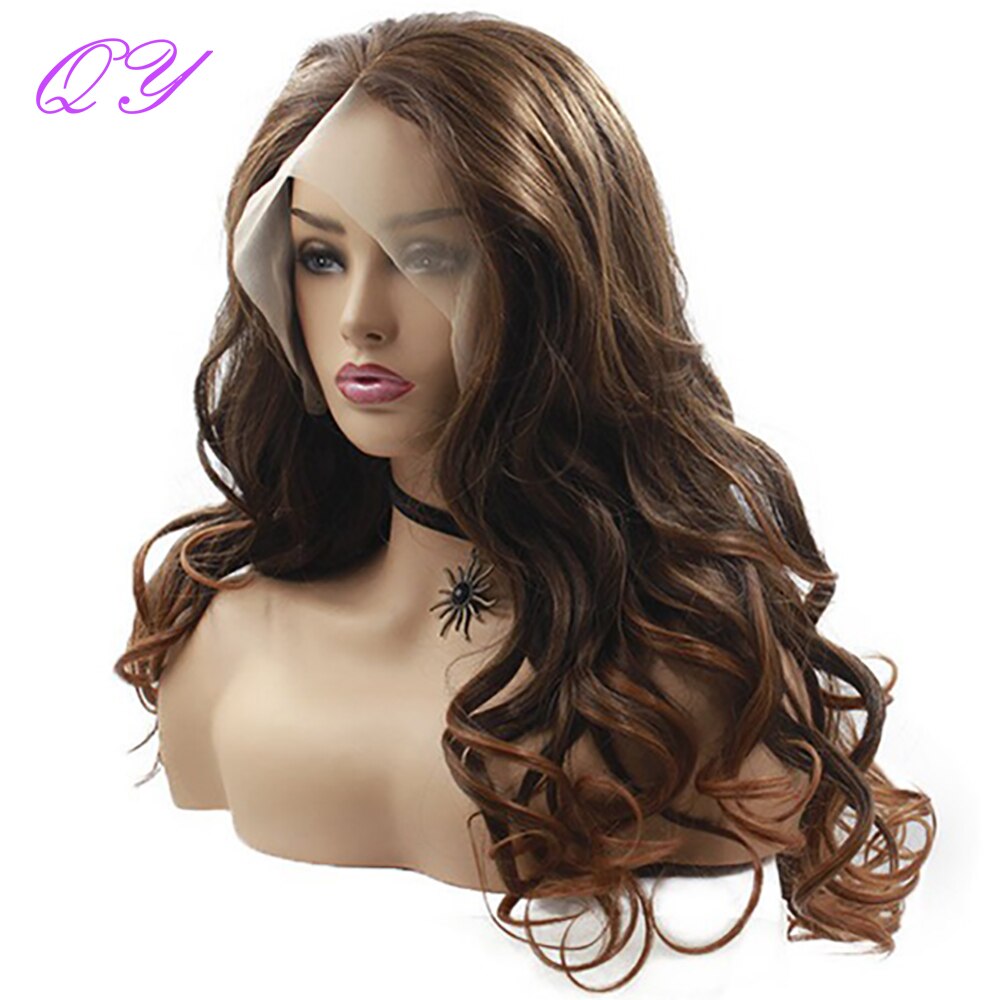 Synthetic Lace Women Wigs Long Natural Curly Brown Ombre Golden Wigs for Women Daily Wear Charming Woman Hair Wig
