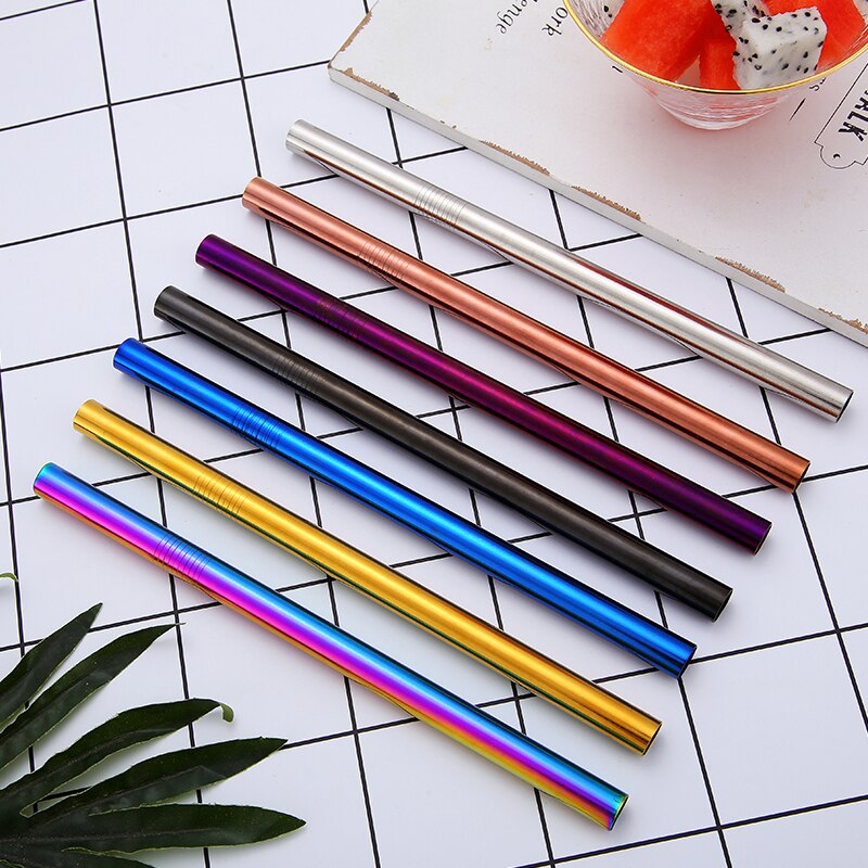 5/10pcs 304 Stainless Steel Straws Bubble Tea Diameter 12mm Reusable Drinking Straw Milk Tea Rainbow Metal Straws