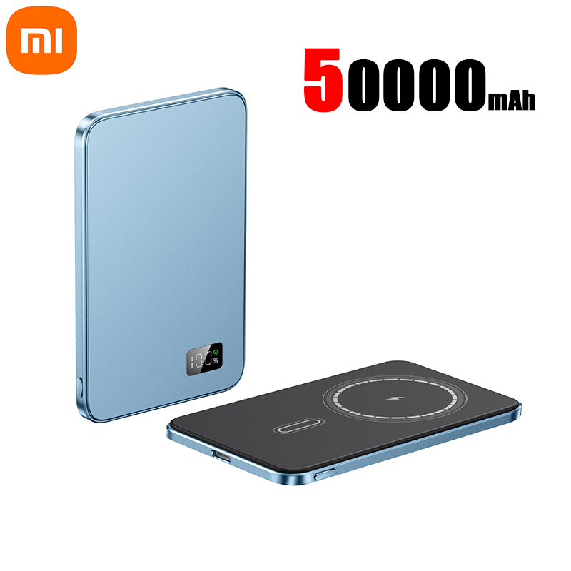 Xiaomi 50000 mah tynn magnetisk trådløs powerbank  pd25w hurtigladende bærbart eksternt batteri for magsafe for iphone: Blå