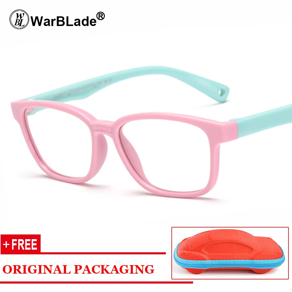 Gafas de silicona para niños y niñas, montura Flexible para gafas, estuche gratis: pink green