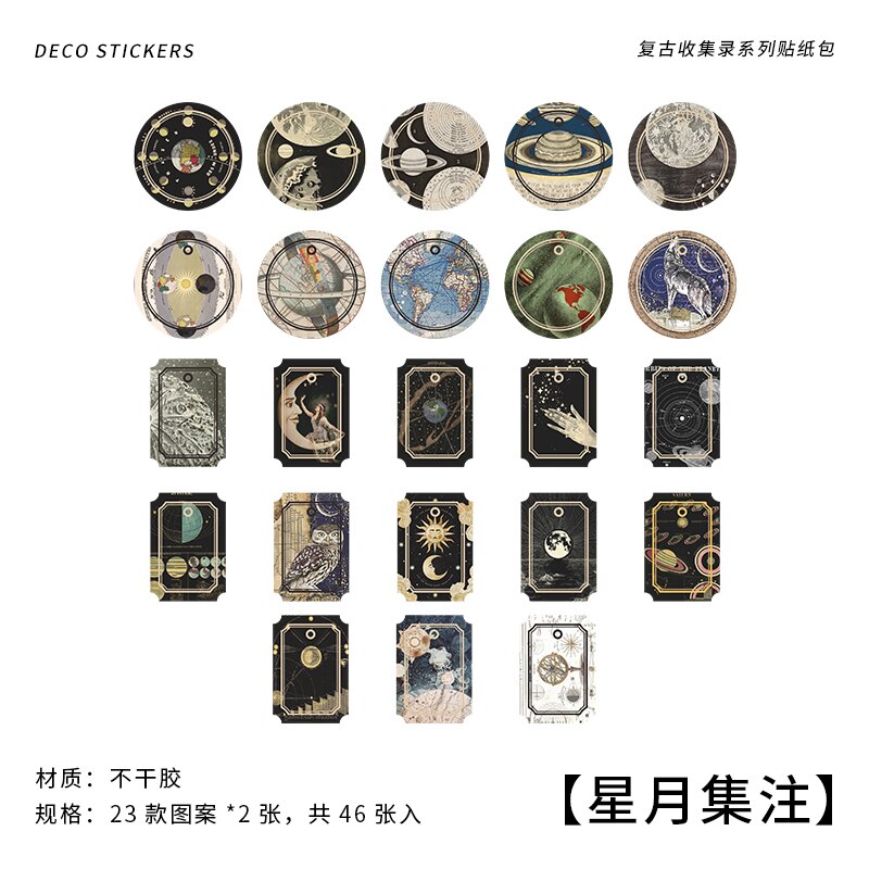 Caja de pegatinas decorativas Retro Para álbum, suministros de Material de álbum de recortes, álbum de recortes, colección de diario, 46 unids/caja: 5