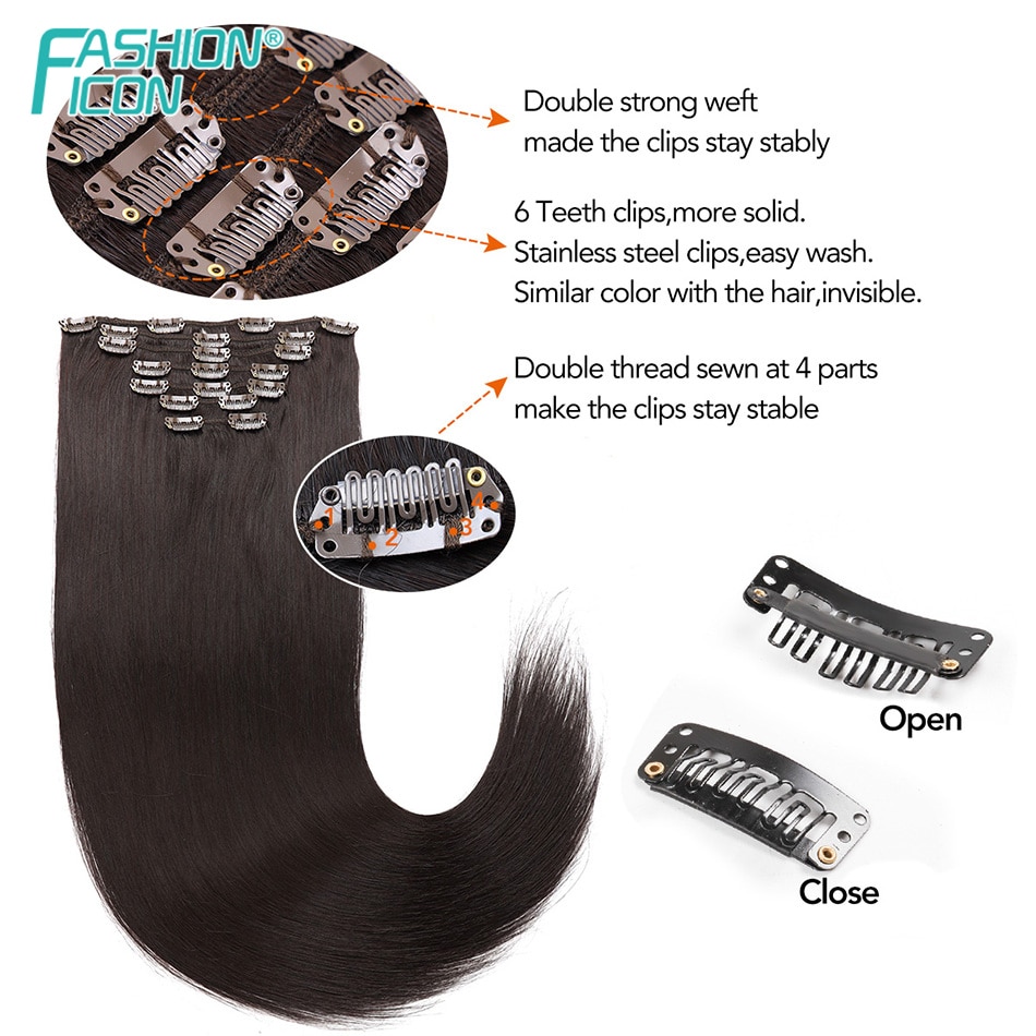 Synthetic Silky Straight Clip In Hair Extension with 20Clips 24Inch 140g Natural Color Hairpieces For Women By Icon