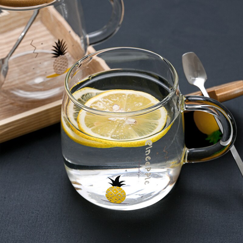 Cute Pastoral Style Glass Cups with Milk Breakfast Mug Office Flower Tea Cup Cold Drink Juice Mug: Right English