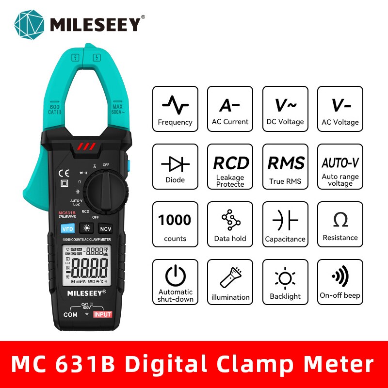 Mileseey Ncv Multimeter Digitale Klem 1000 Telt Fout Alarm Voltage Capaciteit Ohm Diode Multimetro Auto Range Multimeter: MC631B