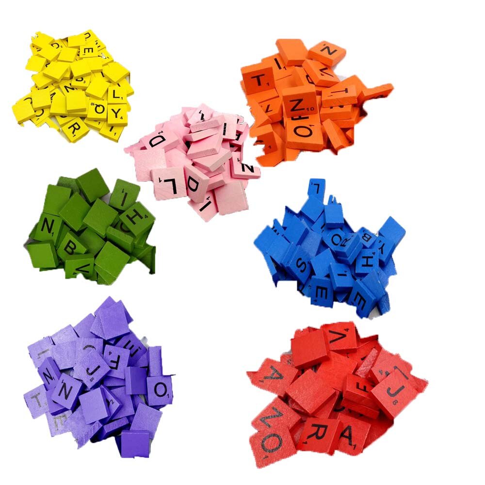 100 Scrabble de madera azulejos negro números y letras para manualidades alfabetos de madera rompecabezas educativos aprendizaje juguete puzle para niños