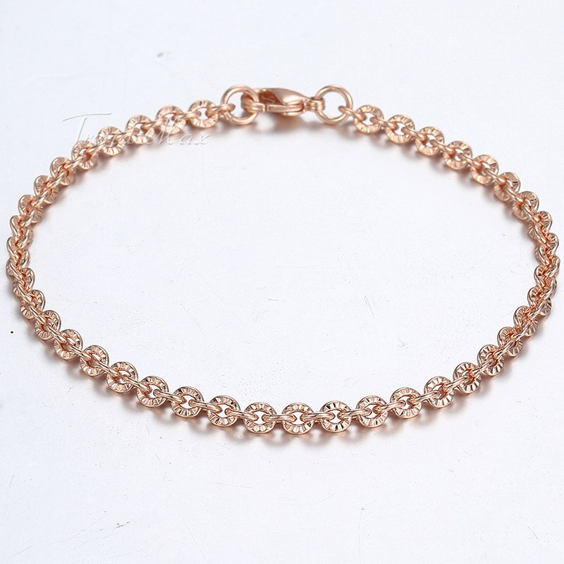 Ronde Rolo Link Chain Armband Voor Vrouwen Meisje Geel Rose Goud Armbanden Vrouw Sieraden Valentines 3mm GB395A: Rose Gold GB395 / 8inch 20cm