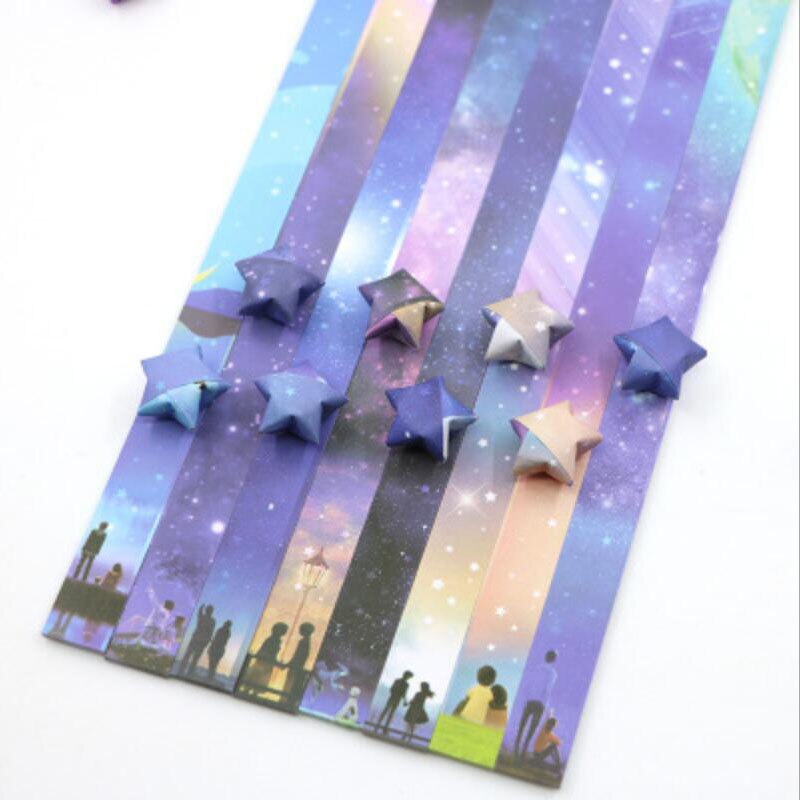 136 X Vouwen Papier Lucky Star Papier Strip Sky Universe Patroon Origami Ambachtelijke Handgemaakte Thuis Diy Kaarten Decoratie