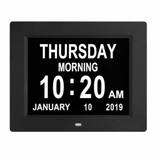 8 Inch Digital Calendar Alarm Day Clock With Screen Display Smart Reminder Settings Clock Auto-dimming Option Home Decoration: Black-UK Plug
