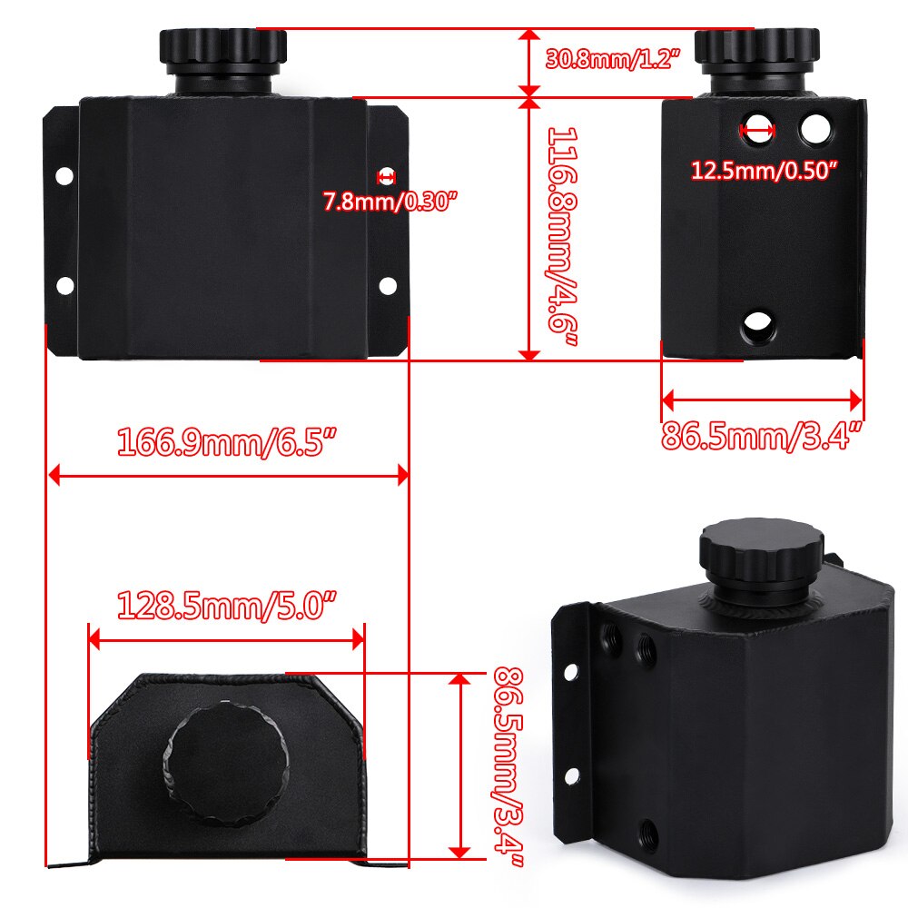 LZONE - Universal 1L Aluminum Oil Catch Can Reservoir Tank With Drain Plug Breather Oil Tank Fuel Tank JR-TK57