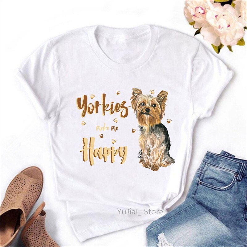 I Love My Yorkies Animal Print Tshirt Dameskleding Honden Lover Kawaii Kleding T-shirt Femme Harajuku Shirt Korte Mouw tops