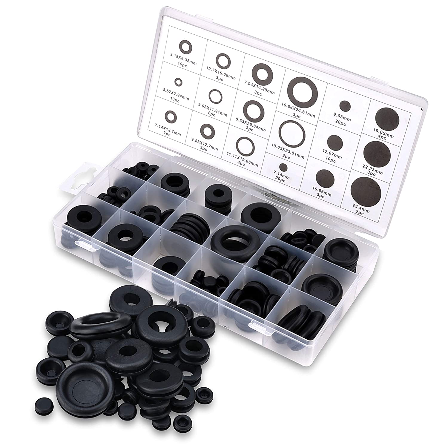 125 PCS Rubber Grommet Firewall Hole Plug Set Electrical Wire Gasket KitRubber Gasket Kit