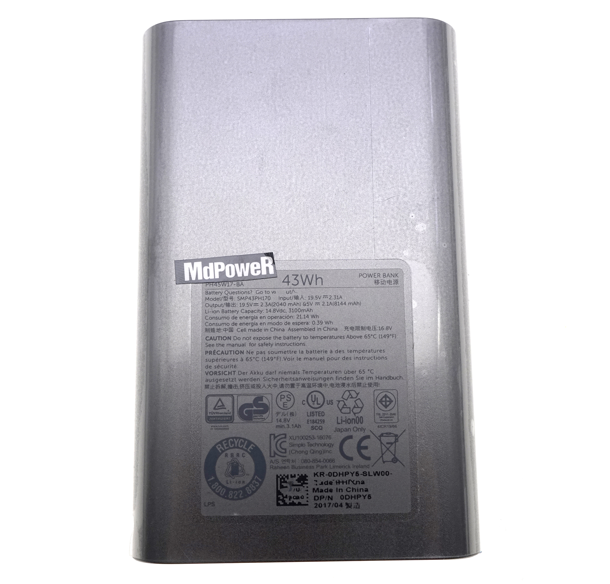 Genuine 19.5V 2.31A 45W AC Adapter 43Wh Laptop Hybrid Power bank for Dell XPS 4.5*3.0 7.4*5.0 USB-C TYPE-C SMP43PH170 LA45NM170: Orange