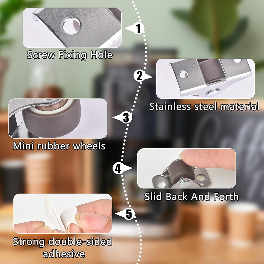 Small Furniture Caster Wheels Low Profile Soft Rubber Wheel Rolling Castor Wheels Mini Rigid Silent Caster Wheel for Cart Drawer