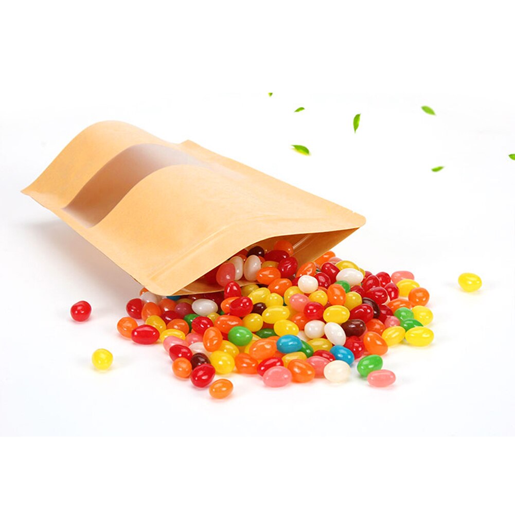 50Pcs/Set Kraft Zip Lock Stand Bags Tea Coffee Bean Candy Food Storage Pouch organizador cocina emballage cadeau Candy Paper bag
