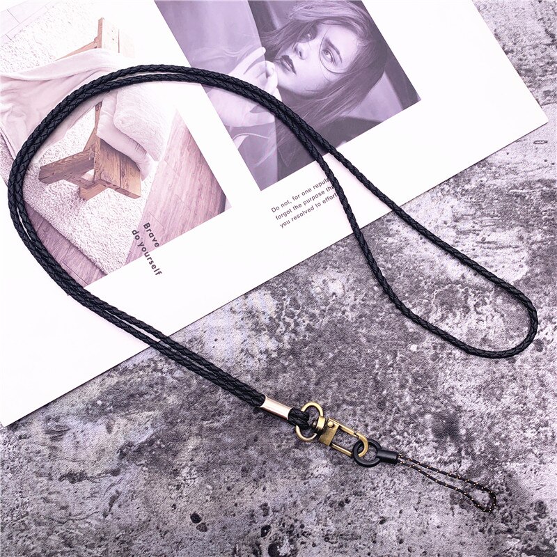 Cordón de cuero PU cuerda trenzada hebilla redonda de cobre antiguo excelente correa para llaves Tarjeta de Identificación pase gimnasio USB Cordón de teléfono móvil: G01