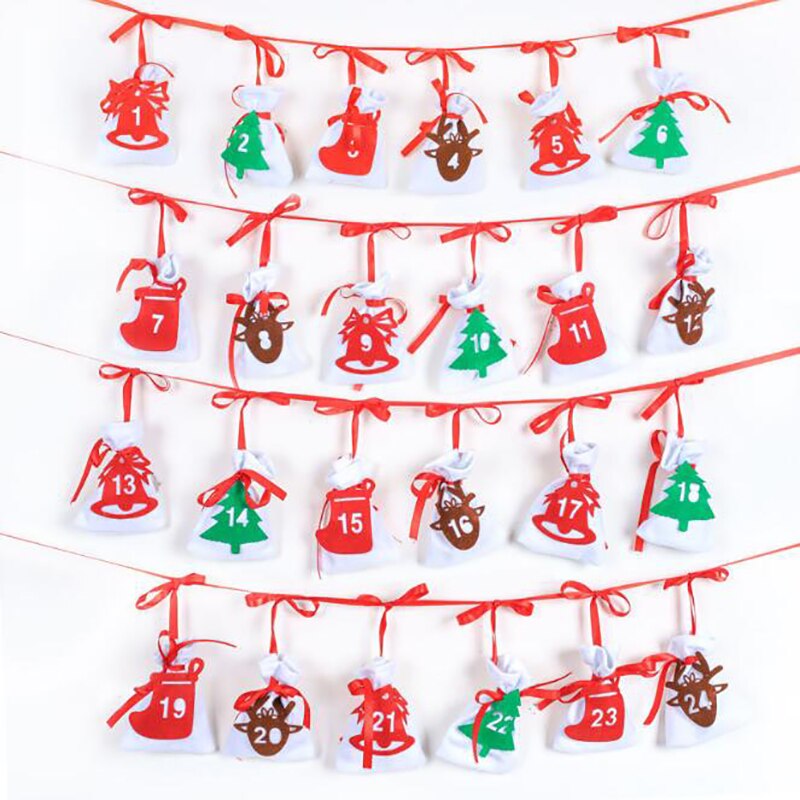 Fabric Christmas Countdown Advent Calendar Candy Bags Hanging Year Christmas Party Decoration 11x16cm: Style6