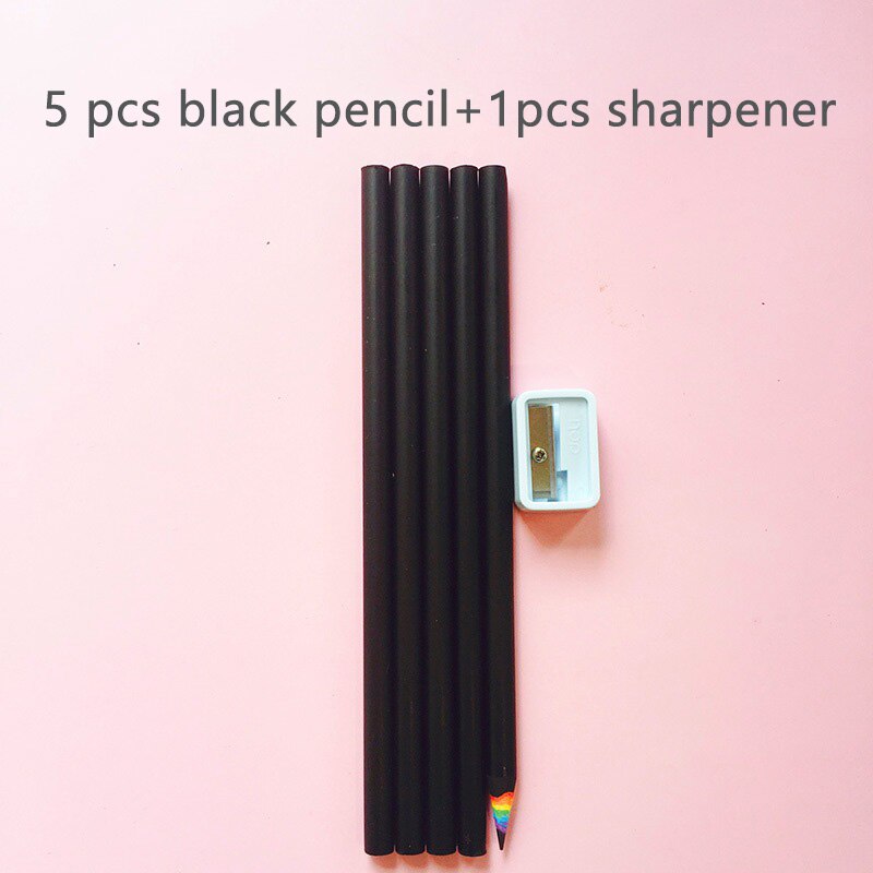 6Pcs/Set Stationery Sets 5 Pcs HB Rainbow Paper Pencil 1 Pcs Sharpener School Office Drawing Supplies Cute Pencils for Girls: 2