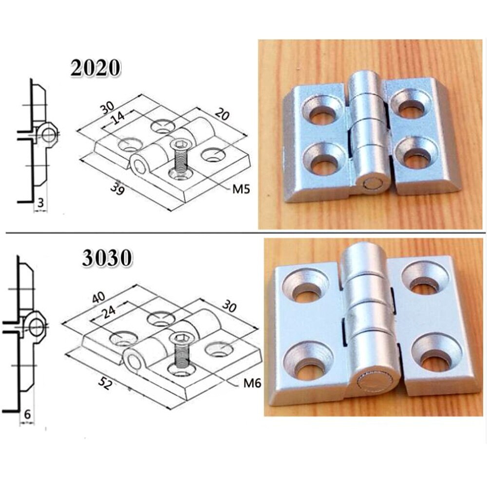 Bisagra metálica de perfil de aluminio, bisagra de aleación de Zinc con tornillos opcionales, 1 unidad, , 3030, 3040, 4040