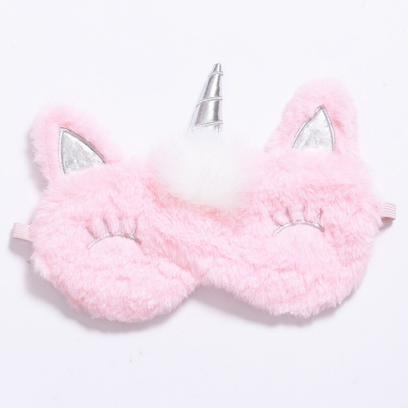 3D dessin animé licorne oeil masque soie variété masque de couchage en peluche oeil ombre couverture vue Relax masque pour voyage maison fête: Pink 1