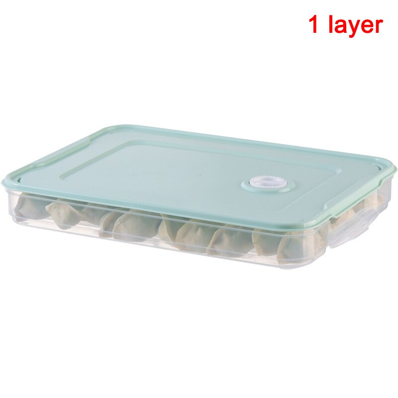 Container Airtight Food Preservation Tray Refrigerator Dumplings Storage Organizer Box with Lid FAS: green-1 layer