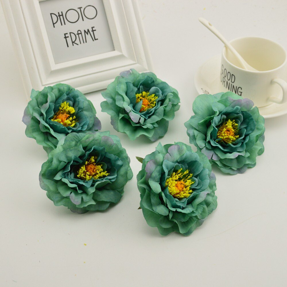 100pcs artificial flower heads silk peony wedding home decoration for make door wreath flower wall diy Stamens for handicrafts: blue green