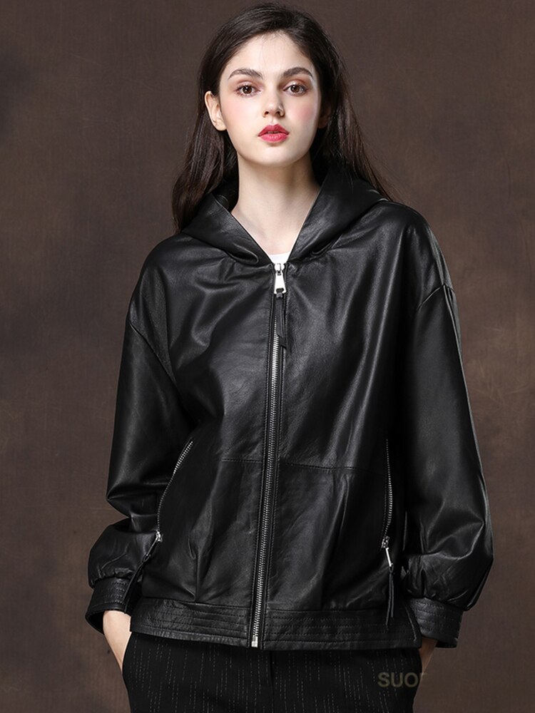 Nerazzurri Zwart Oversized Lederen Jas Vrouwen Met Capuchon Lange Mouw Schouder Rits Plus Size Lente Faux Lederen Jas: XXXL