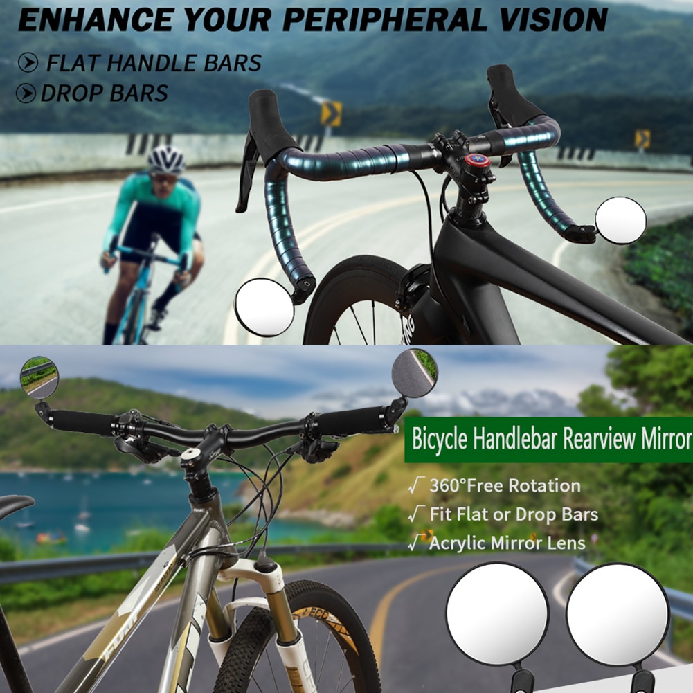 Bike Mirror MTB Mountain Bike Rearview Mirror Acrylic Lens Bicycle Handlebar Convex Rear View Mirror 360 Degree Rotation