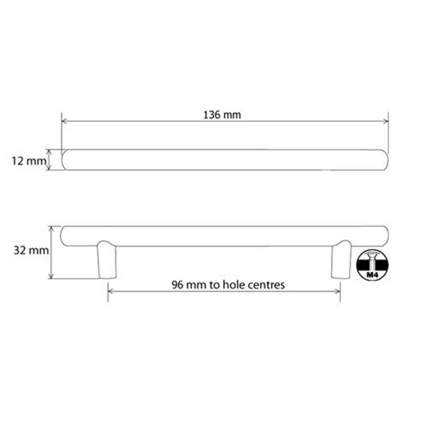 Stainless Steel T Bar Kitchen Door Handles 96mm hole centres