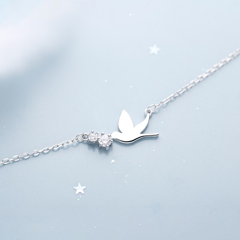 Collar de cadena con Circonia cúbica para mujer y niña, Gargantilla, Plata de Ley 925, paloma blanca de la paz, joyería SN2450
