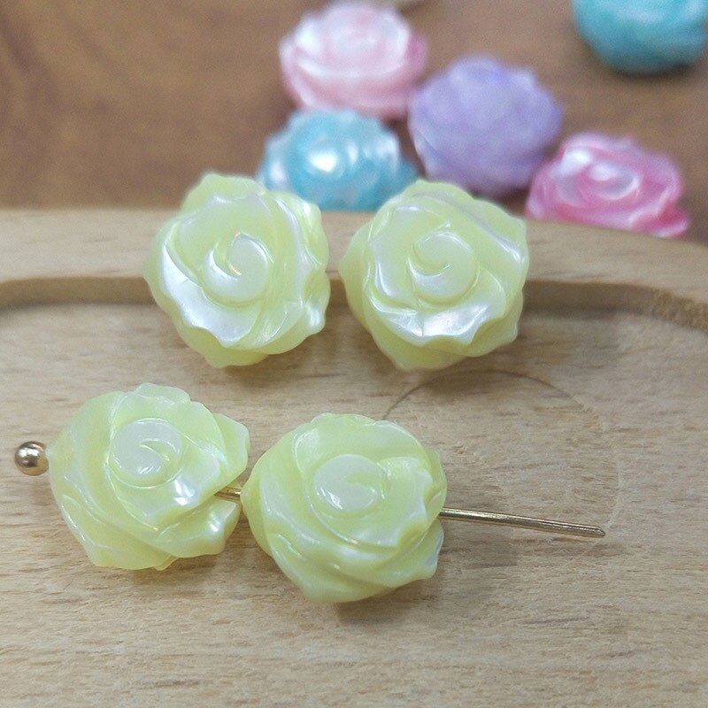 5pcs / bag natural mother-of-pearl 10mm rose straight hole bead jewelry making DIY necklace bracelet earring jewelry accessory: Yellow / Single side