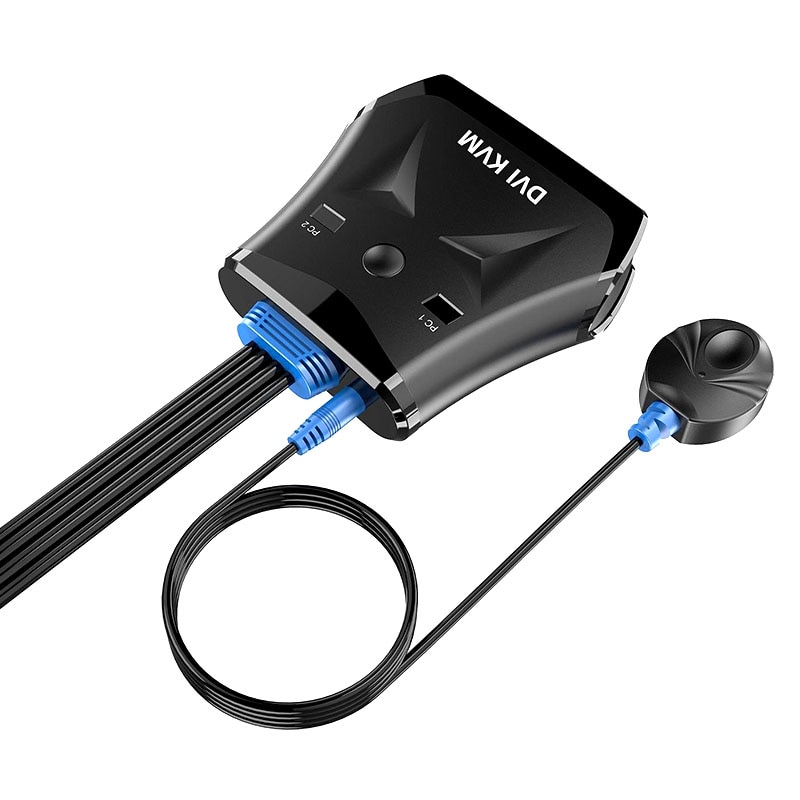 2 Poort Dvi Kvm Switch Dual Monitor Computer Switcher Met Externe Schakelaar Knop Usb 2.0 Hub Ingebouwde