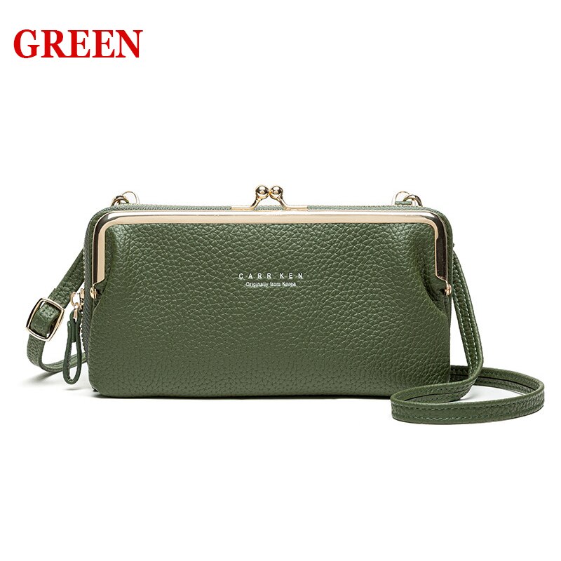 Phone Bag PU Leather Large Capacity Travel Portable Shoulder Bag Brand Ladies Crossbody Bag Messenger Bag: Green