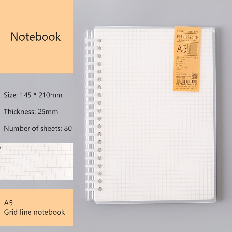 A5/ B5 créativité feuilles mobiles étudiant Pp cahier Transparent filles simples amovible bloc-notes journaux fournitures de papeterie scolaire: A5 Grid line