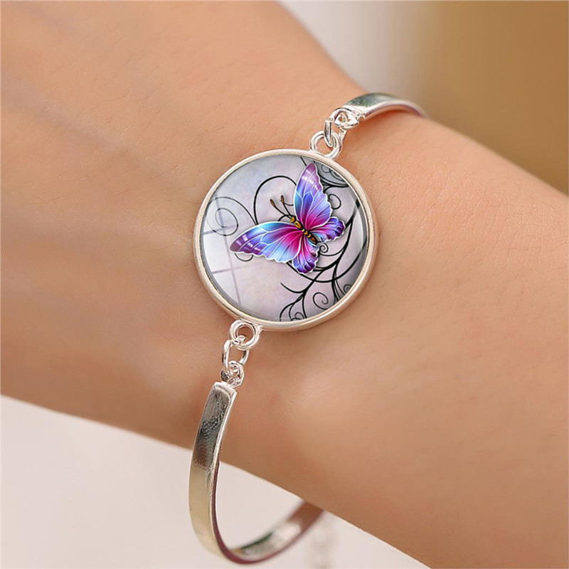 Tegel Sieraden Vlinder Glas Cabochon Ketting Stud Oorbellen Armband Set Totally 4Pcs Boom Celestial Vrouwen Sieraden Set