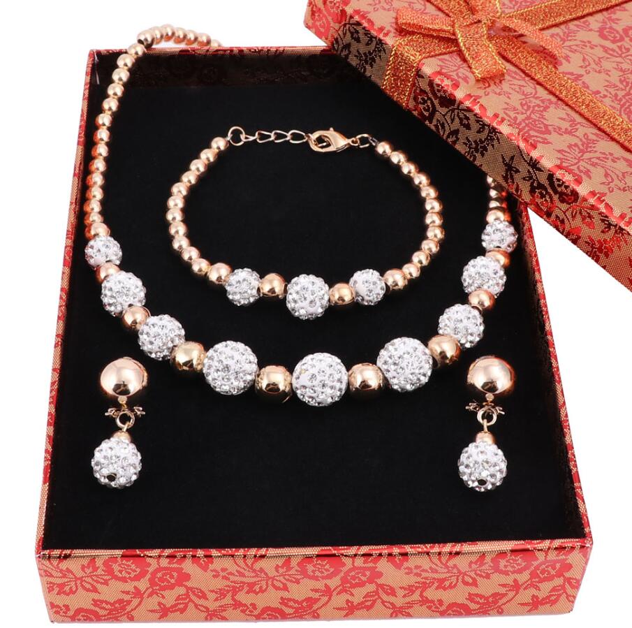 Gold Color Jewelry Set Nigerian Wedding African Beads Costume Jewelry Bracelet Earring Necklace: set add box