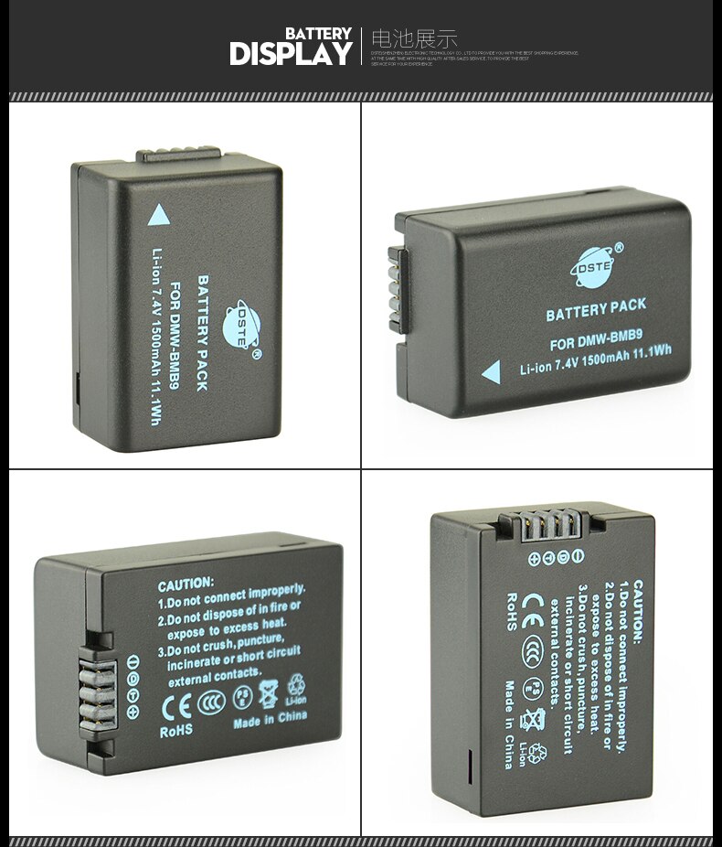3PCS 1500mAh 7.4V DMW-BMB9 DMW-BMB9E DSTE Camera Batterij Dual Charger voor Panasonic DMC-FZ40 FZ45 FZ47 FZ48 FZ100 FZ150 DC-FZ80