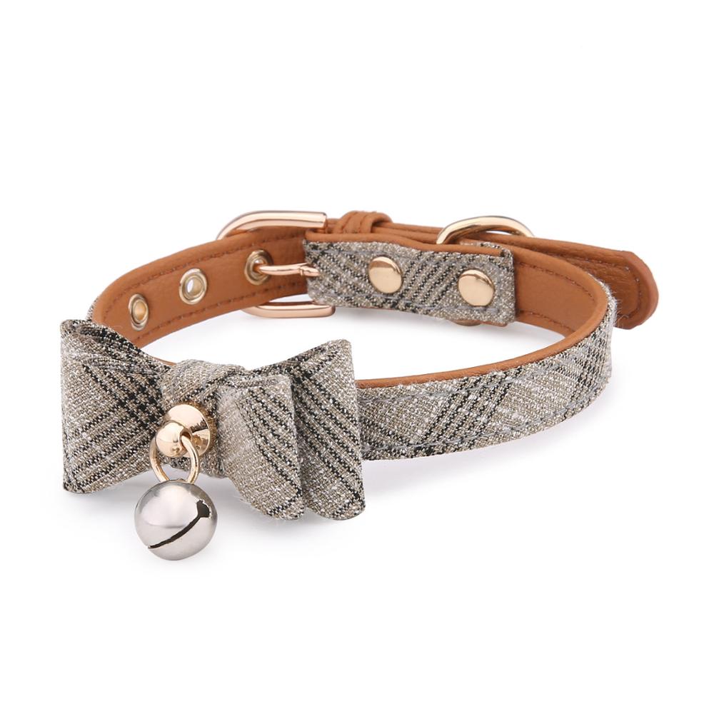 Collar de pu para mascotas, pajarita para perro, collar con campana para gato, rayas, estilo de caballero, 4 colores, collar ajustable para mascotas, producto: beige