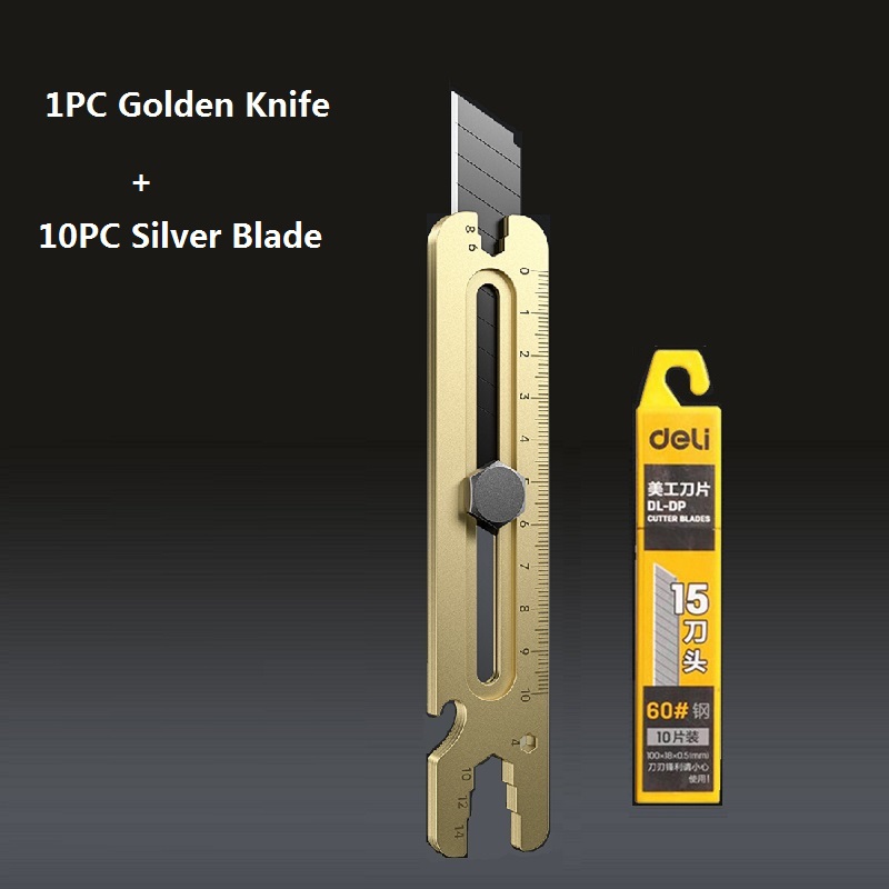 Mes Roestvrij Staal, 4 In 1 Multifunctionele Afbreeksleutel Van Industriële , 18Mm Zware Lederen Behangsnijder: Marineblauw