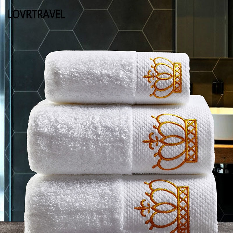 Brodert imperial krone bomull hvitt hotell håndkle sett ansikt håndklær badehåndklær for voksne vaskekluter absorberende håndkle