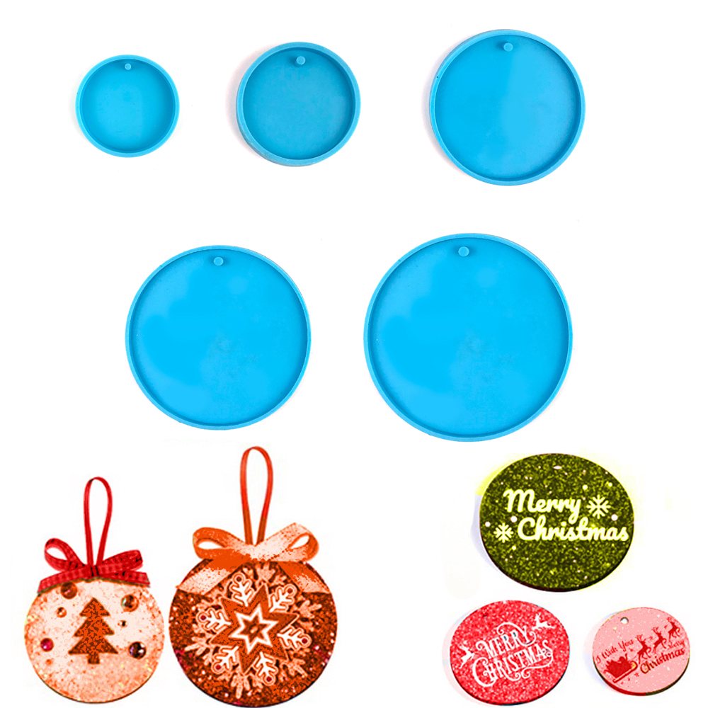Molde de silicona con colgante de etiqueta redonda de 5 tamaños, llavero artesanal, Molde de resina Epoxy de cristal, de mano para Navidad, accesorio de decoración del hogar