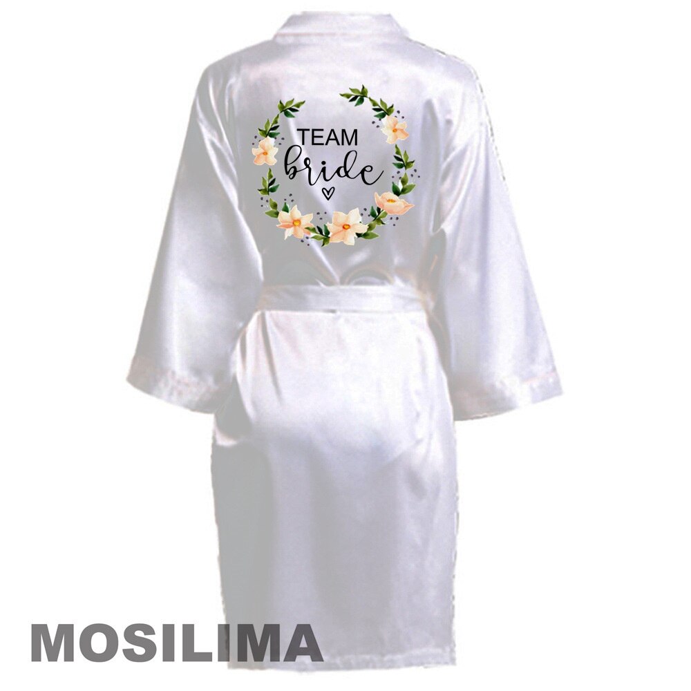 Bruiloft Team Bruid Gewaad Kimono Satijnen Pyjama Bruidsmeisje Badjas SP073: L / WHITE