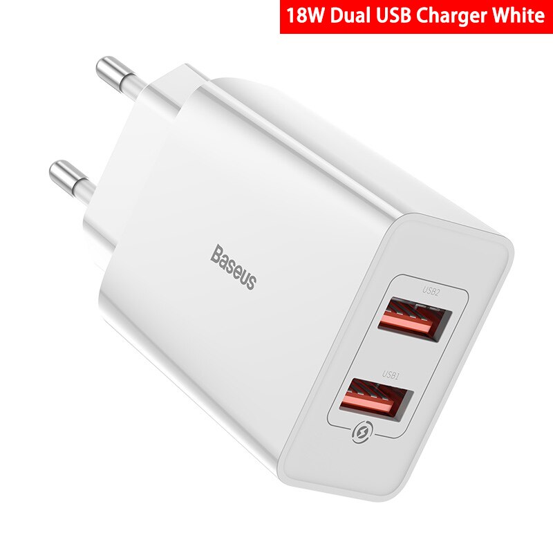 Baseus 18W Usb Charger Ondersteuning Snel Opladen Type-C Pd Qc Dual Usb Snellader Adapter Draagbare Muur oplader Voor Huawei Xiaomi: Dual USB white