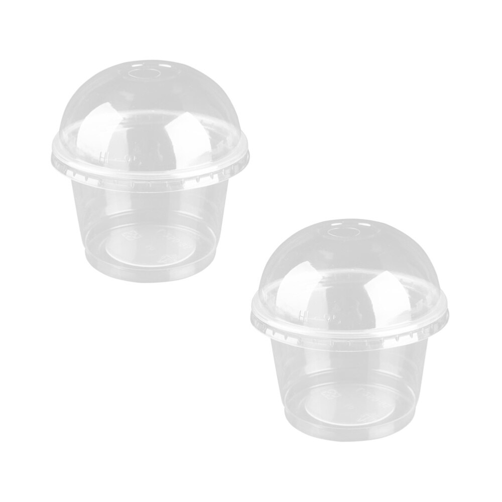 25pcs 250ml Disposable Salad Cup Transparent Dessert Bowl Container with Lid for Bar Cafe Home (Dome Lid with Hole)