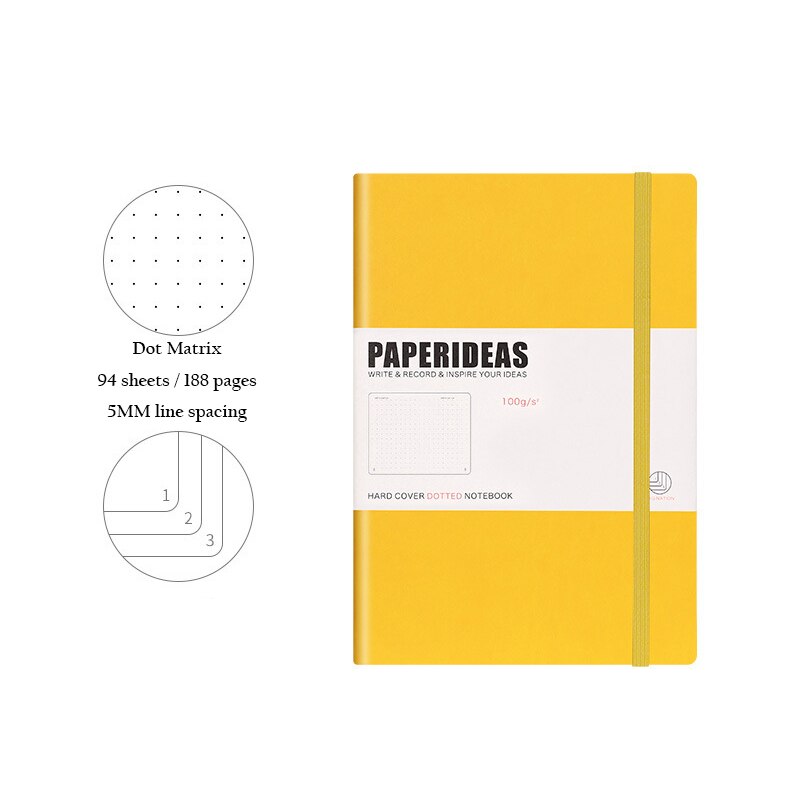Hardcover A5 Dot Matrix Notebook Dot Ding Planner 100GSM 188 Pages Acid-free Paper Notepad Supplies Stationery D40: gold