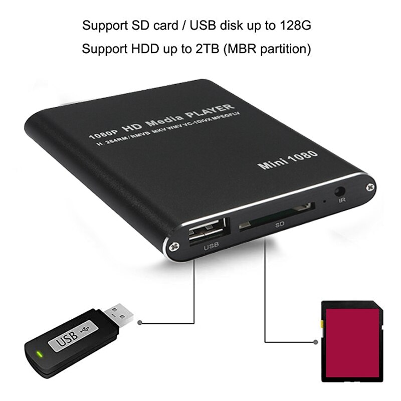 Media Player 1080P Full Hd Media Player Usb Harde Schijf Sd/Mmc-kaart Speler (Eu Plug)